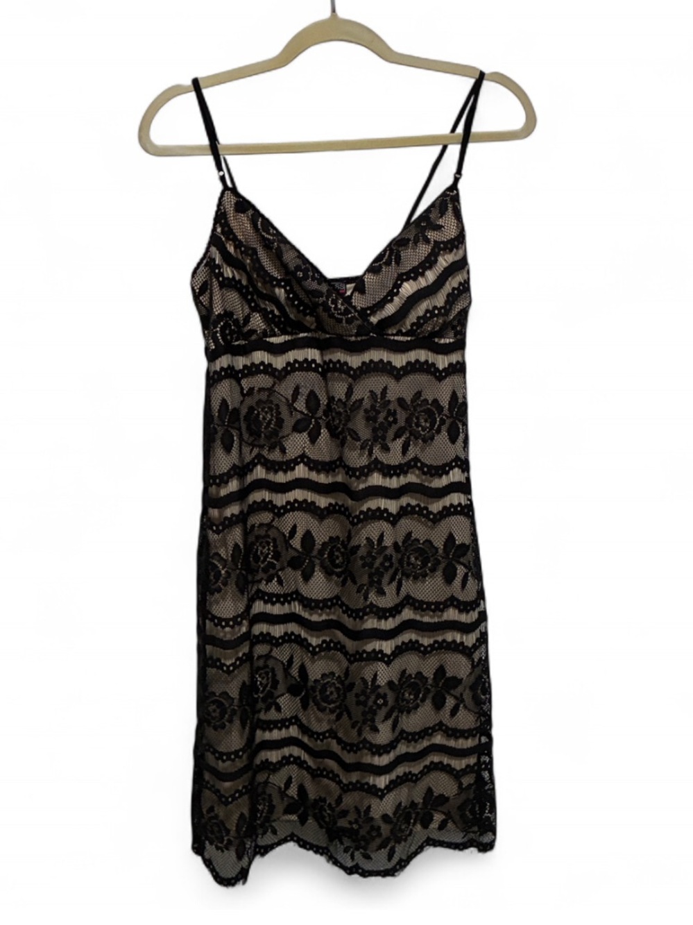 Y2K Hot Kiss Black Lace Slip Dress with Neutral Cream Underlay